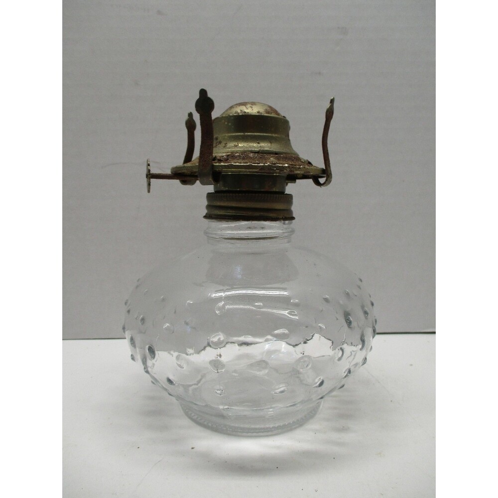 Vintage Clear Hobnail Farm Lamplight Brass Oil Lamp